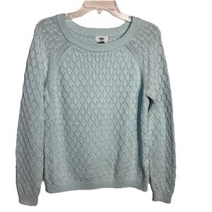 Womens's Aqua Blue Cable Knit Crew Neck Sweater Large Old Navy‎